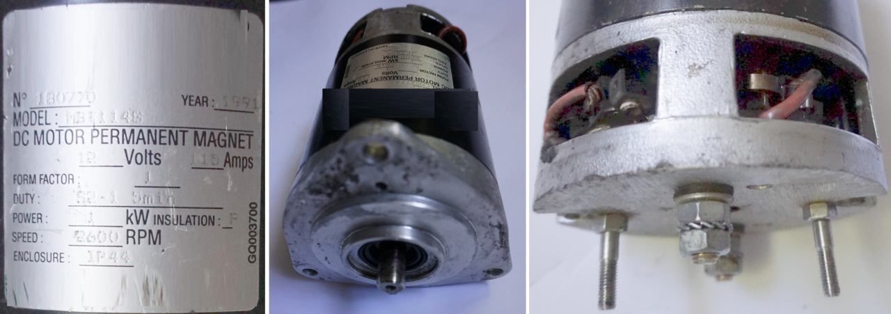 Ankerwinde DC-Elektromotor 12 V oder 24 V, ist er Ihnen beim letzen Hebezug durchgebrannt ?? Wir reparieren ihn. die Arbeiten: Den Anker neu wickeln und wuchten, ein paar neue "gute" Kugellager und das Feld (der Stator hier ein Permanentmagnet) bearbeiten wir nach. Es geht nicht immer so optimal, aber es geht zumindest meisens. Im Bild links das Typenschild, Bild mitte der Komplettmotor von vorne, Bild rechts mit einem Blick ins innere dem Kollektorbereich.