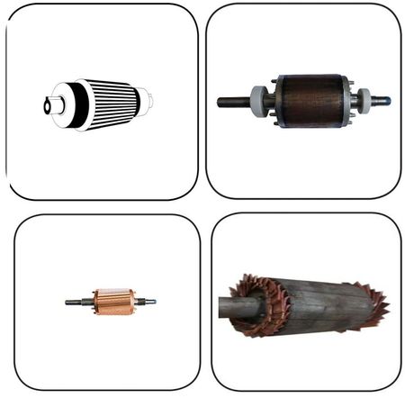 Elektromotor - Rotorbruch erkennen hier, die Bilder: RotorIcon, DSKL Rotor mit Lager, Kupferrotor neu und Reparaturrotor KupferVerstabt.