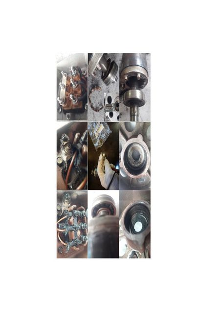 Elektromotor – alles nichts genutzt Elektromotor mittlere und große hier schleichender Elektromotorschaden Beispiele hir im Bild, Klemmbrett Drahtabbrand, Kugellager verschleißt, Kriechstrom, Lagerschale ausgeschlagen, Klemmbrettdrähte ausgeglüht, Lager ohne Fett ausgetrocknet, eine Collage der Schäden 