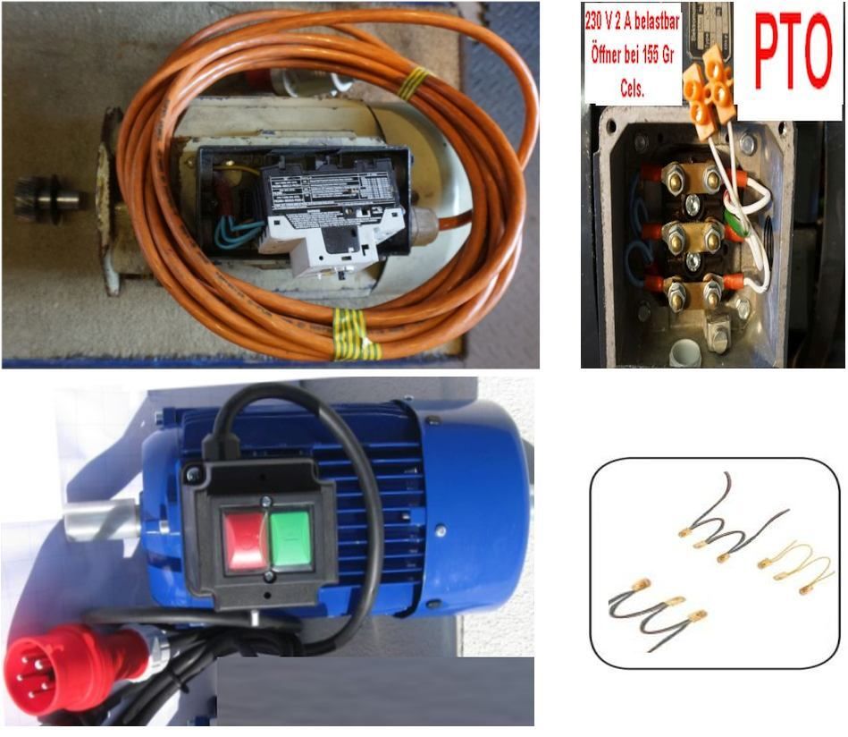 Elektromotor – alter Schalter auf altem Elektromotor, das sind gleich zwei Knackpunkte - so gelößt wie im Bild zu sehen: Neuer modern Ein/Aus-Schalter mit Unterspannungsauslöser und Bimetalldrilling in der E Motorwicklung zum Motorschutz.