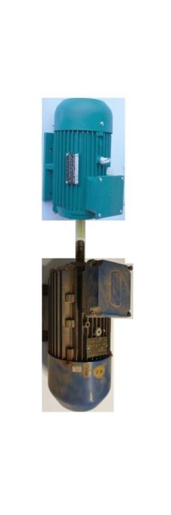 Elektromotor – Neuwicklung zu Ersatzmotor im Vergleich, zusammengefasst in einer Tabelle, im Bild der E Motor alt - unten, der E Motor neu - oben