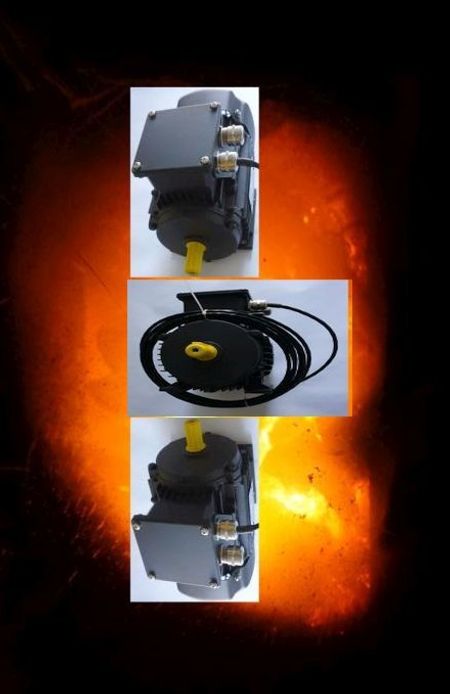 Elektromotor – unser neues HTM 135-Projekt, alternativ sind ebenso möglich HTM 120 150 und HTM 180 Hochtemperaturumgebung für Hitzeumgebung, im Bild: In Symbolischer Feuerumgebung, Motor oben HTM 120, unten HTM 150 und Mitte HTM 180 mit Kabelanschluss