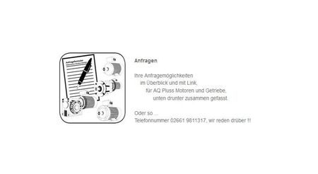 Elektromotor – Spezialitäten richtig anfragen, es gibt Hilfen, im Bild ein Icon mit E Motor- und Getriebemotor- Bauformen und eine Checkliste als Anfrageformular ... hier im Bild.