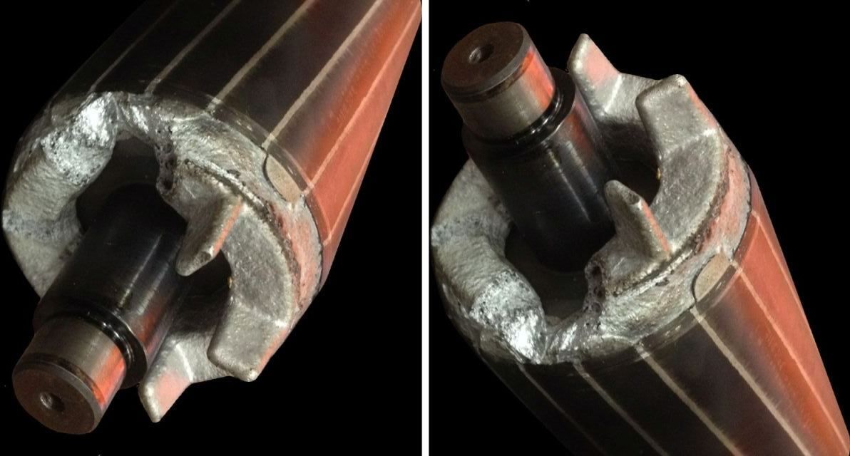 Elektromotor brennt, verbrennt, eine seltene Elektromotoren Dienstleistung: Rotor Alu geschmolzen (im Bild die Schmelzstelle zu sehen) mit Kupfer geht es neu,  Elektromotor nutzlos, wann flicken - wann ersetzen, genau so stellt sich sofort die Frage, wenn der E Motor nun mal durchgebrannt ist. Einfach AQ Pluss Info und Kosten einholen.