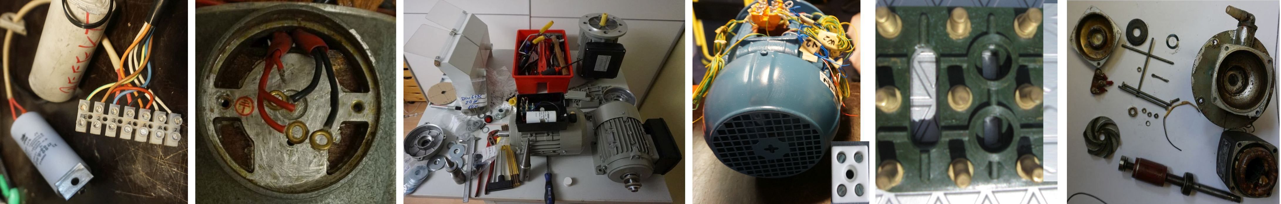 Elektromotor Glossar Blog, die 99 + 1 wichtigsten Begriffe vom Drehstrommotor, dazu die Serie "Die Bilder ... direkt von der Werkbank", (Bilder von links,  Kondensator wilde Verschaltung, Klemmenkasten ohne Klemmbrett Anschlu&szlig; wie (??), Sammelsurium E Motoren und Teile, Testmotor mit ""viel"" Kabeln, Klemmbrett mit 9 Anschl&uuml;ssen, E Motor zerlegt - was ist drinnen (??), Sammelsurium, aber - eben genau so soll es der Elektromotoren Glossar Blog vermitteln: Praxis Praxis Praxis