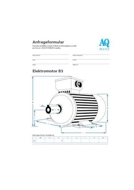 Elektromotor Hauptmaße 1-2-3  Grundlagen für Ersatz und Reparatur, hier im Bild eine Zeichnung eines typischen Drehstrommotors, mit Maßlinien, aber leeren Feldern für das eintragen der Abmessungen, eine Anfrageskizze für unbekannte E Motoren. 