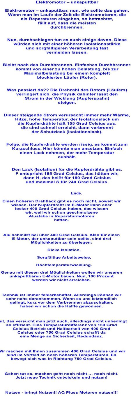 Elektromotor unkaputtbar - Scriptvorlage so klar oder mit KI klarer  ist die Frage halt ?? Im Bild der Text als Grafik